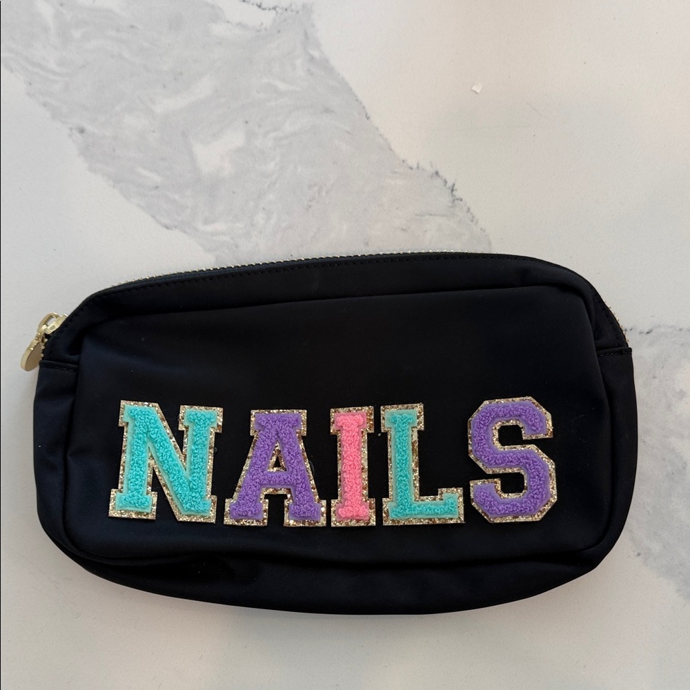 Stoney Clover Lane small black pouch with NAILS patches